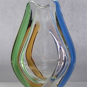 Mid-century Mstisov Czech glass art vase  "Rhapsody" 6.5 x 4.5 inches.